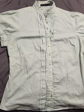 The Limited Mint Green Ruffled Pintuck Button-Down Blouse